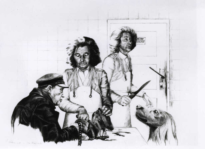 Hundefutterfrau, Kohlezeichnung